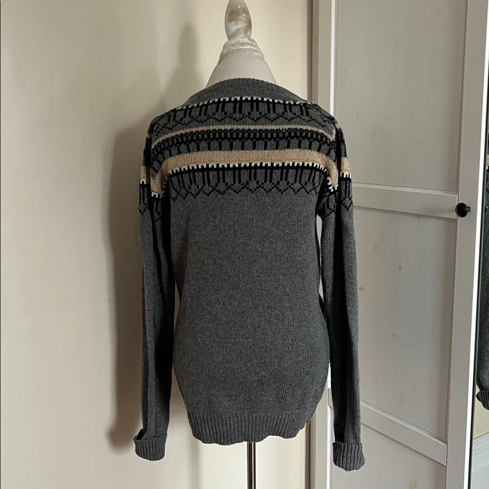 J.Lindeberg Grey Fair Isle Jacquard Lambswool Blend Crewneck Sweater Mens M